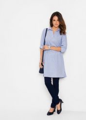 Sukienka szmizjerka z czystej bawełny. Białe sukienki bonprix, bez wzorów, z bawełny, eleganckie, bez kołnierzyka, bez ramiączek, szmizjerki. Za 109.99 zł.