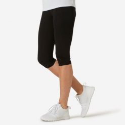 Legginsy krótkie fitness damskie Domyos 500 slim. Czarne legginsy DOMYOS, l, bez wzorów, z bawełny, długie. Za 39.99 zł.