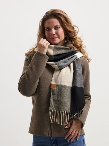 TRAVELIN' Szal w kolorze czarno-beżowym rozmiar: onesize. Brązowe szaliki Travelin', bez wzorów, z materiału. Za 152.99 zł.