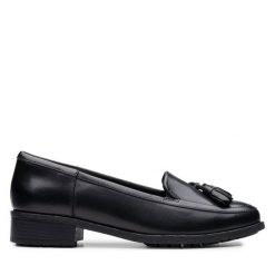 Lordsy Clarks. Czarne lordsy Clarks, bez wzorów, bez obcasa, bez zapięcia. Za 319.99 zł.
