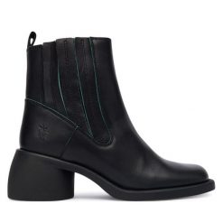 Botki Fly London. Czarne botki Fly London, bez wzorów, bez obcasa, na słupku, bez zapięcia. Za 749.99 zł.