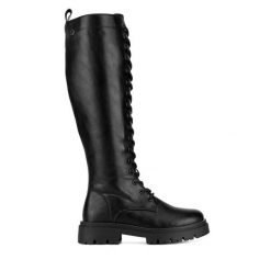 Kozaki DeeZee. Czarne kozaki DeeZee, bez obcasa, na płaskiej podeszwie, bez zapięcia. Za 183.99 zł.