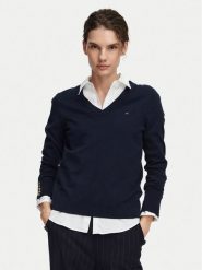 Tommy Hilfiger Sweter Jersy Wine WW0WW40098 Granatowy Regular Fit. Niebieskie swetry TOMMY HILFIGER, xl, bez wzorów, z bawełny, bez ramiączek. Za 409.99 zł.