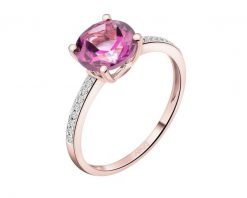 Pierścionek z różowego złota z diamentami i różowym topazem - próba 585. Czerwone pierścionki Apart, z diamentem, złote. Za 2,359.00 zł.