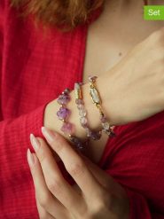 Pierres delicates Pozłacane bransoletki (3 szt.) z ametystami rozmiar: onesize. Różowe bransoletki Pierres delicates, z ametystem, pozłacane. Za 52.99 zł.