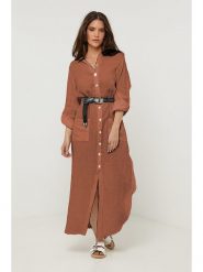 Rodier Lin Lniana sukienka w kolorze brązowym rozmiar: M/L. Brązowe sukienki Rodier Lin, l, bez wzorów, ze lnu, bez kołnierzyka, bez ramiączek, maxi. Za 211.31 zł.