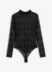Body ze stringami z koronki. Czarne body bonprix, bez wzorów, z koronki. Za 99.99 zł.