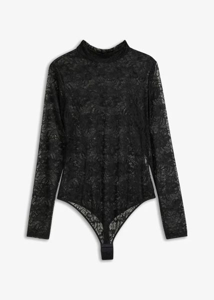 Body ze stringami z koronki. Czarne body bonprix, bez wzorów, z koronki. Za 99.99 zł.