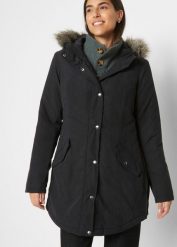 Parka z zamkami z boku do regulacji obwodu. Czarne parki bonprix, z kapturem. Za 259.99 zł.