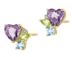 Kolczyki z żółtego złota z brylantami i kamieniami ozdobnymi - serce - próba 585. Żółte kolczyki Apart, z brylantem, złote. Za 2,590.00 zł.