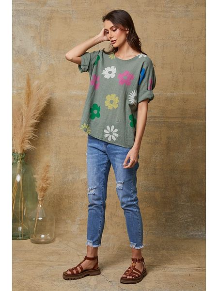 La Compagnie Du Lin Koszulka "Aphrodite" w kolorze khaki ze wzorem rozmiar: XXL. Brązowe bluzki La Compagnie Du Lin, xxl, bez wzorów, z bawełny, bez kołnierzyka, bez ramiączek. Za 79.21 zł.