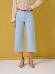 Jeansy culotte z paskiem - niebieski. Niebieskie jeansy Sinsay, l, bez wzorów. Za 69.99 zł.