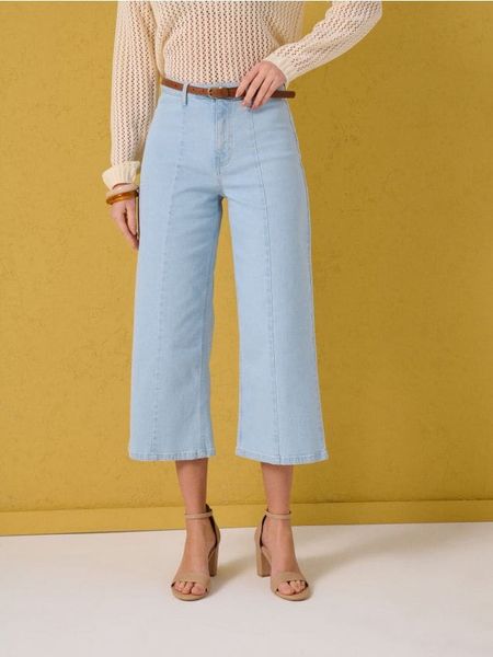 Jeansy culotte z paskiem - niebieski. Niebieskie jeansy Sinsay, l, bez wzorów. W wyprzedaży za 35.99 zł.