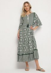 Zielona Bawełniana Sukienka w Stylu Boho z Wiązaniem Przy Dekolcie Orradelle. Zielone sukienki Born2be, na co dzień, na lato, l, bez wzorów, z bawełny, boho, bez kołnierzyka, bez ramiączek, proste. Za 59.99 zł.