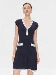 Guess Sukienka dzianinowa Febe 4RGK08 5790Z Granatowy Regular Fit. Niebieskie sukienki Guess, z aplikacjami, z dzianiny, bez kołnierzyka, bez ramiączek. Za 429.99 zł.