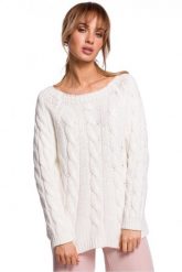 Sweter damski ze splotem typu warkocz kremowy. Białe swetry Polskie swetry, l, w ażurowe wzory, z dzianiny, bez ramiączek. Za 239.00 zł.