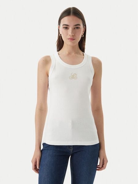 Luisa Spagnoli Top Bordo 543281 Biały Slim Fit. Białe topy LUISA SPAGNOLI, m, bez wzorów, z bawełny, bez kołnierzyka, bez ramiączek. Za 286.99 zł.