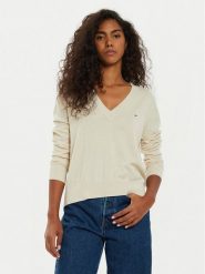 Tommy Jeans Sweter Essential DW0DW18670 Beżowy Regular Fit. Brązowe swetry Tommy Jeans, m, bez wzorów, z jeansu, bez ramiączek. Za 209.99 zł.