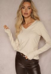 Beżowy Sweter z Dodatkiem Kaszmiru o Klasycznym Kroju Taianne. Brązowe swetry Renee, bez wzorów, z kaszmiru, bez ramiączek. Za 64.99 zł.