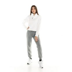 Damska, krótka pikowana bluza Leone Leisure. Białe bluzy LEONE 1947 APPAREL, l, bez wzorów, z tkaniny, bez kaptura. W wyprzedaży za 195.65 zł.