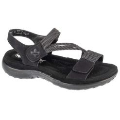 Sandały Rieker Sandals 64870-00 czarne. Czarne sandały bez wzorów, z gumy, z otwartym noskiem, bez obcasa, bez zapięcia. Za 388.97 zł.