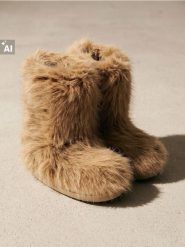 Śniegowce z imitacji futra - beżowy. Brązowe trapery i śniegowce Sinsay. Za 119.99 zł.