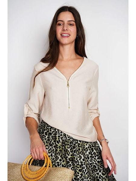 William de Faye Bluzka w kolorze beżowym rozmiar: 42. Brązowe bluzki William de Faye, bez wzorów, klasyczne, bez kołnierzyka, bez ramiączek. Za 95.92 zł.