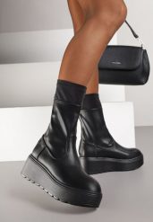 Czarne Botki na Koturnie Vices Typu Grunge Anerriva. Czarne botki Born2be, bez wzorów, bez obcasa, na koturnie, bez zapięcia. Za 129.99 zł.