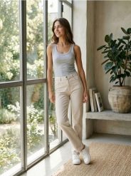 Jeansy straight - beżowy. Brązowe jeansy Sinsay, bez wzorów. Za 69.99 zł.