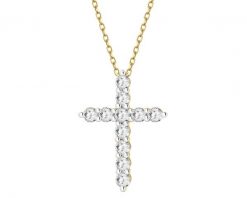 Naszyjnik z żółtego złota z brylantami laboratoryjnymi - krzyż - 0,50 ct - próba 585. Żółte naszyjniki Apart, z brylantem, złote. Za 3,990.00 zł.