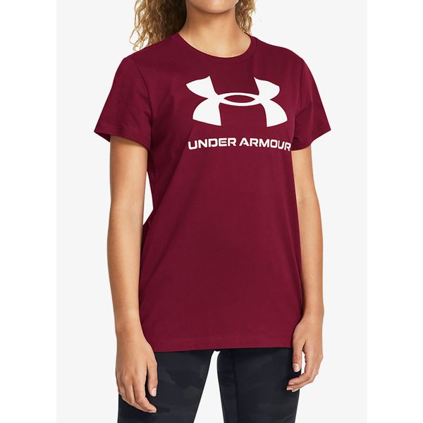 Koszulka z nadrukiem damska Under Armour Live Sportstyle Graphic SSC. Czerwone bluzki Under Armour, xs, bez wzorów, sportowe, bez kołnierzyka, bez ramiączek. Za 75.99 zł.