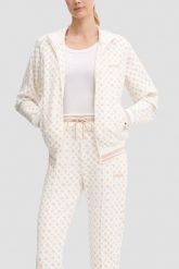 GUESS Kremowa rozpinana bluza damska w monogram Aggie, Rozmiar S. Brązowe bluzy Guess, s, z aplikacjami, bez kaptura. W wyprzedaży za 269.99 zł.