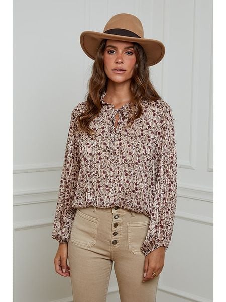 L'armoire de Suzette Bluzka w kolorze beżowo-bordowym rozmiar: 36/38. Brązowe bluzki L'armoire de Suzette, l, bez wzorów, klasyczne, bez kołnierzyka, bez ramiączek. Za 87.81 zł.