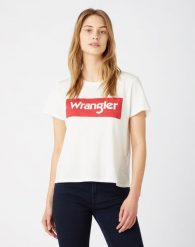 WRANGLER BOX LOGO TEE DAMSKI T-SHIRT KOSZULKA OFFWHITE W7P3EV737 112132038. T-shirty Wrangler, xs, bez wzorów, bez kołnierzyka, bez ramiączek. Za 59.99 zł.
