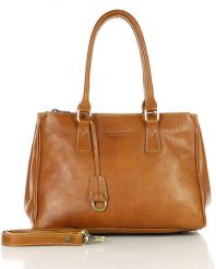 Shopperka skórzana MARCO MAZZINI camelowa 417a. Shopper bez wzorów, ze skóry, do ręki, bez dodatków. Za 559.55 zł.