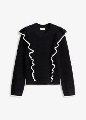 Sweter z cienkiej dzianiny z mieszanki bawełny. Czarne swetry bonprix, bez wzorów, z bawełny, bez ramiączek. Za 129.99 zł.