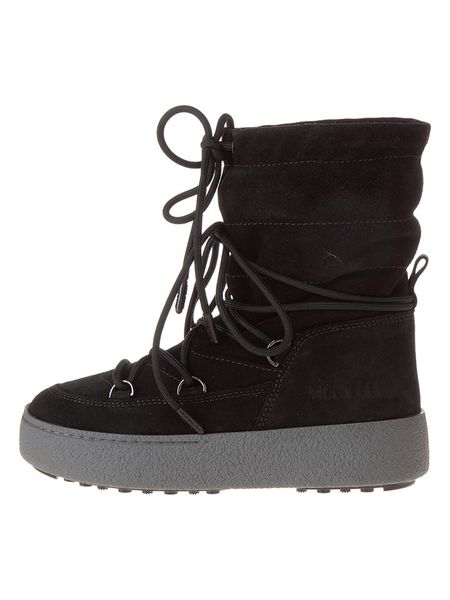 Moon Boot Skórzane botki zimowe "Ltrack" w kolorze czarnym rozmiar: 37. Czarne botki Moon Boot, na zimę, bez wzorów, ze skóry, bez obcasa, bez zapięcia. Za 424.06 zł.