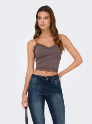 ONLY Top w kolorze brązowym rozmiar: M/L. Brązowe topy Only, l, bez wzorów, z koronki, bez kołnierzyka, bez ramiączek. Za 39.99 zł.