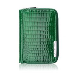Portfel damski skórzany mini zielony skóra naturalna lakierowana croco SP-18-CGRN. Zielone portfele PAOLO PERUZZI, bez wzorów, z lakierowanej skóry. Za 59.00 zł.