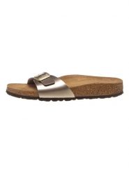 Birkenstock Klapki "Madrid" w kolorze złotym rozmiar: 39. Szare klapki Birkenstock, bez wzorów, z otwartym noskiem, bez obcasa. Za 235.50 zł.
