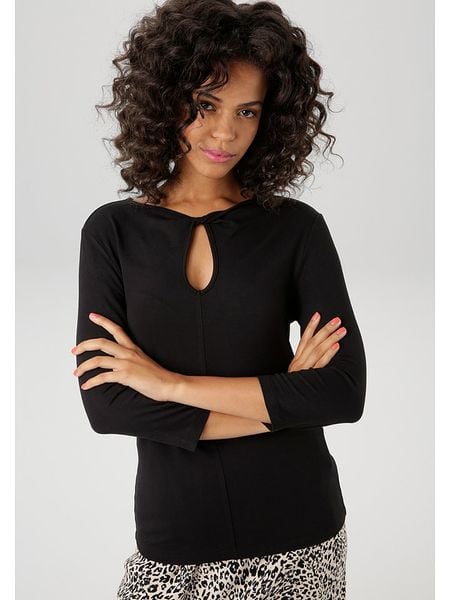 Aniston Koszulka w kolorze czarnym rozmiar: 42. Czarne bluzki Aniston, bez wzorów, bez kołnierzyka, bez ramiączek. Za 47.94 zł.