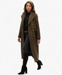 Superdry Dwurzędowy płaszcz z mieszanki wełny – slim fit. Zielone płaszcze Superdry, bez wzorów, z wełny, bez kaptura. Za 1,047.10 zł.