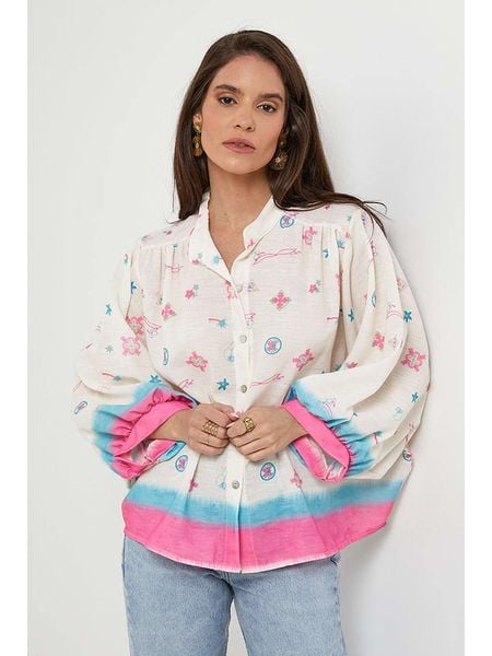 Rodier Lin Lniana bluzka w kolorze biało-różowym rozmiar: S/M. Białe bluzki Rodier Lin, m, bez wzorów, ze lnu, bez kołnierzyka, bez ramiączek. Za 157.35 zł.