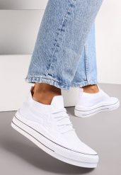 Białe Wsuwane Trampki z Perforacją i Ozdobnym Sznurowaniem Dennise. Białe trampki Renee, bez wzorów, bez zapięcia. Za 49.99 zł.