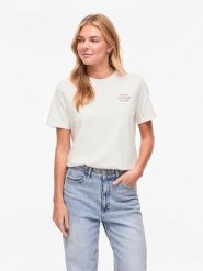 Vila Koszulka "Visybilla Cherry" w kolorze białym rozmiar: L. Białe bluzki Vila, l, bez wzorów, z bawełny, bez kołnierzyka, bez ramiączek. Za 70.57 zł.