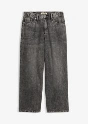Jeansy o kroju baggy mid waist, super soft, cropped. Szare jeansy bonprix, bez wzorów. Za 74.99 zł.