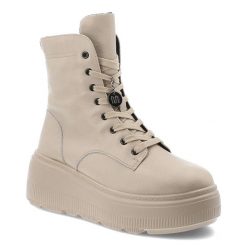 Beżowe Botki Cambell Skórzane Obuwie Damskie. Brązowe botki Cambell, bez wzorów, ze skóry, bez obcasa, bez zapięcia. Za 246.99 zł.