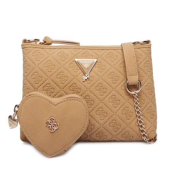 Torebka Guess. Brązowe listonoszki Guess, z aplikacjami, bez dodatków. Za 173.99 zł.