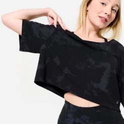 Koszulka do tańca modern jazz damska Starever crop top. Czarne topy STAREVER, l, bez wzorów, z elastanu, bez kołnierzyka, bez ramiączek. Za 59.99 zł.