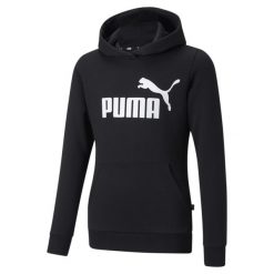 Młodzieżowa bluza z kapturem z logo Essentials PUMA Black. Czarna bluzy Puma, m, bez wzorów, z bawełny, z kapturem. Za 137.55 zł.